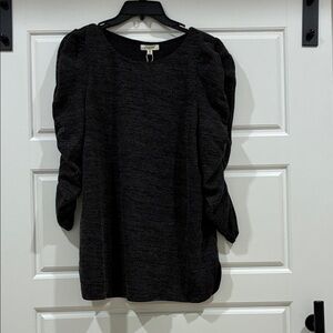 Nordstrom Black and Grey Puffed 3/4 length sleeve Textured Blouse